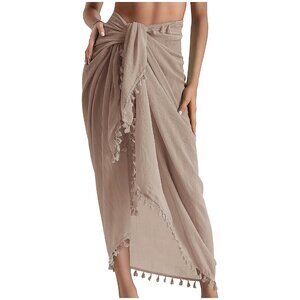 Beach Sarong Pareo Womens Semi-Sheer Swimwear 14-khaki-long